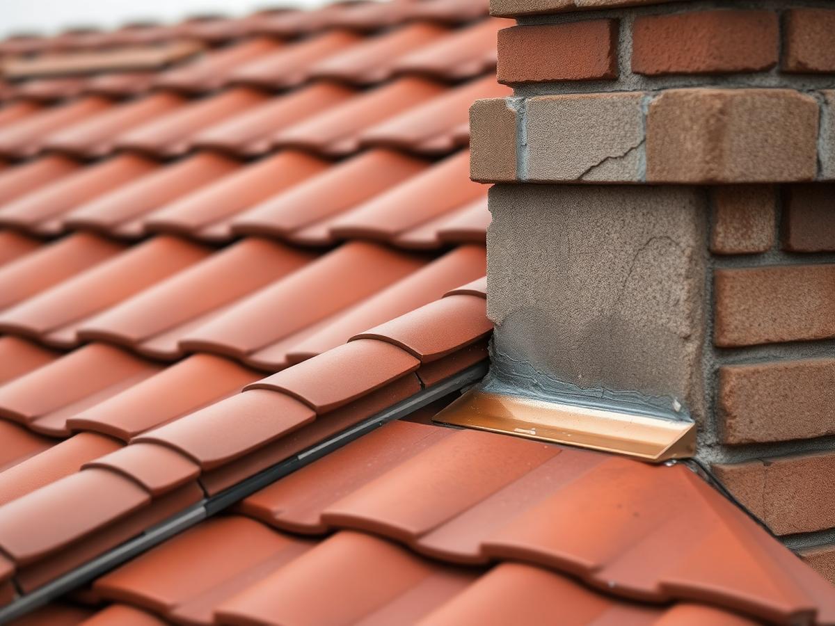 Nowa dachówka ceramiczna z obróbką blacharską komina